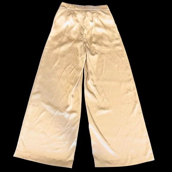 NWT Express Women’s Satin Pants Beige Super High Waisted Wide Leg Trousers Sz 2 - Picture 11 of 14